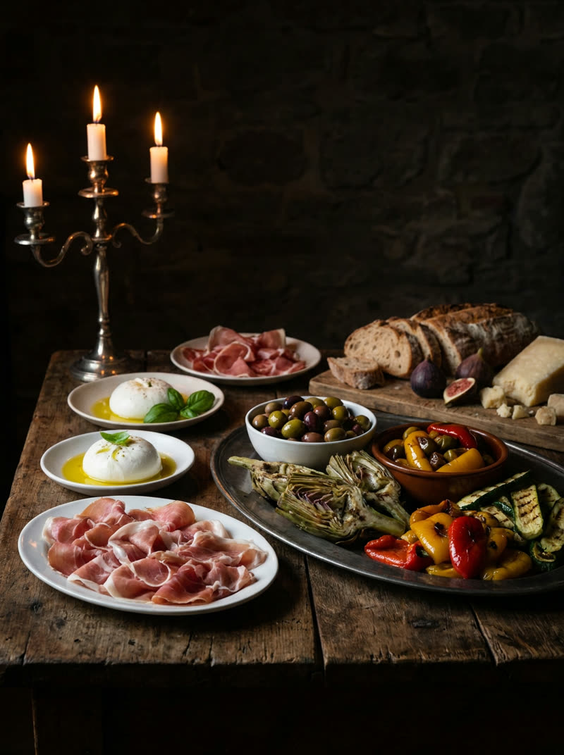 Antipasti — visuel généré par IA (exemple fictif)