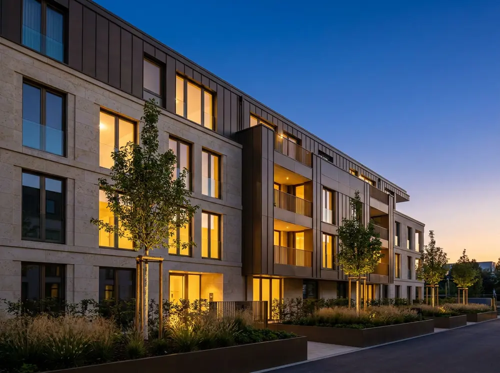 Le Clos Belair — résidence contemporaine au crépuscule (visuel fictif)